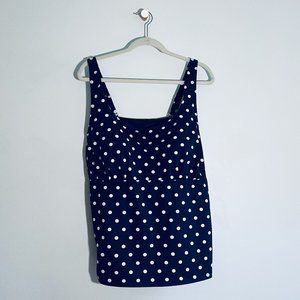 Lands' End - Underwire Tankini Swim Top - Navy and White Polka Dot - 20W